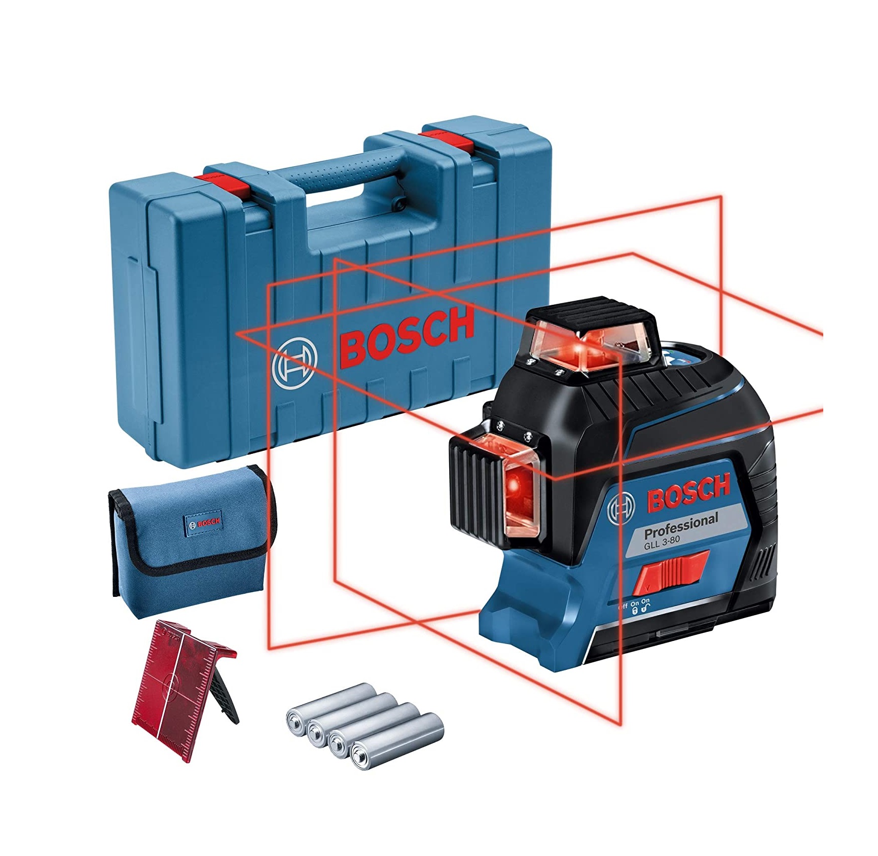 Bosch GLL 3-80 Professional Line Laser with Self Levelling 30m Range 120m Range with receiver, IP 54 (Blue)