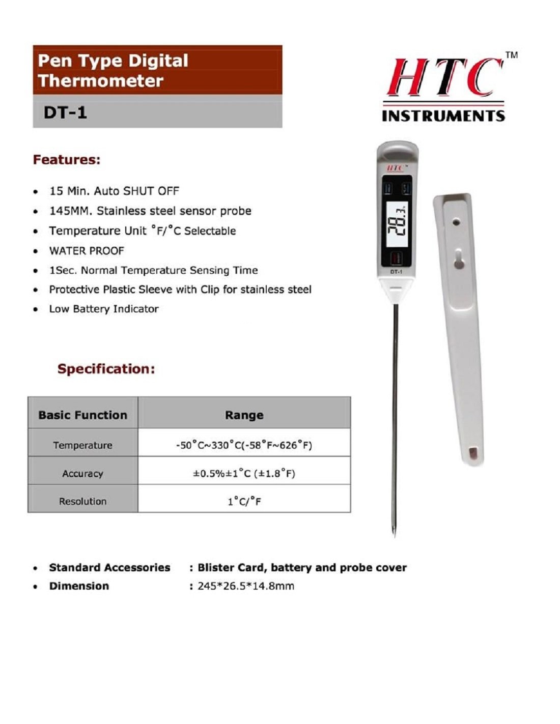 HTC DT-1 Pen Type Waterproof Digital Thermometer