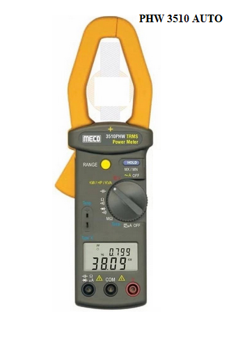MECO 3510 PHW AUTO Clamp-On TRMS Power Meter (1000A, 600kW) Autoranging with Dual Display