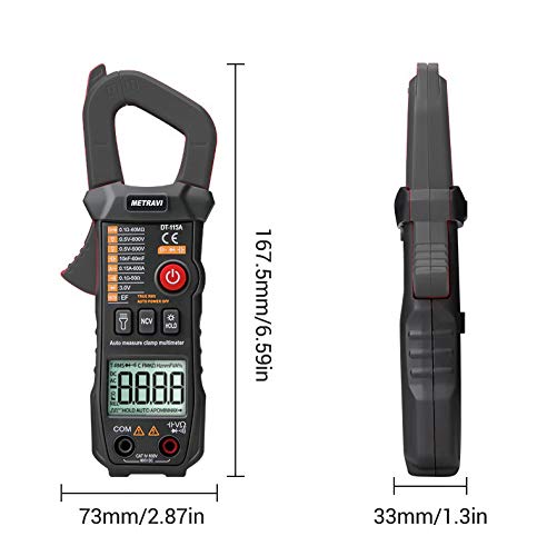Metravi DT-115A Digital Pocket AC Clamp Meter upto 600A with Automatic/Manual Range Selection, T-RMS, NCV & Flashlight