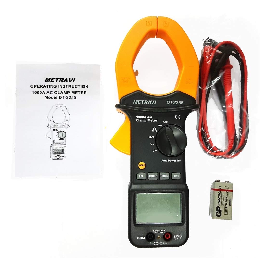Metravi DT-2255 Big Jaw AC Clamp Meter 1000A, Fully Protected, Auto-ranging