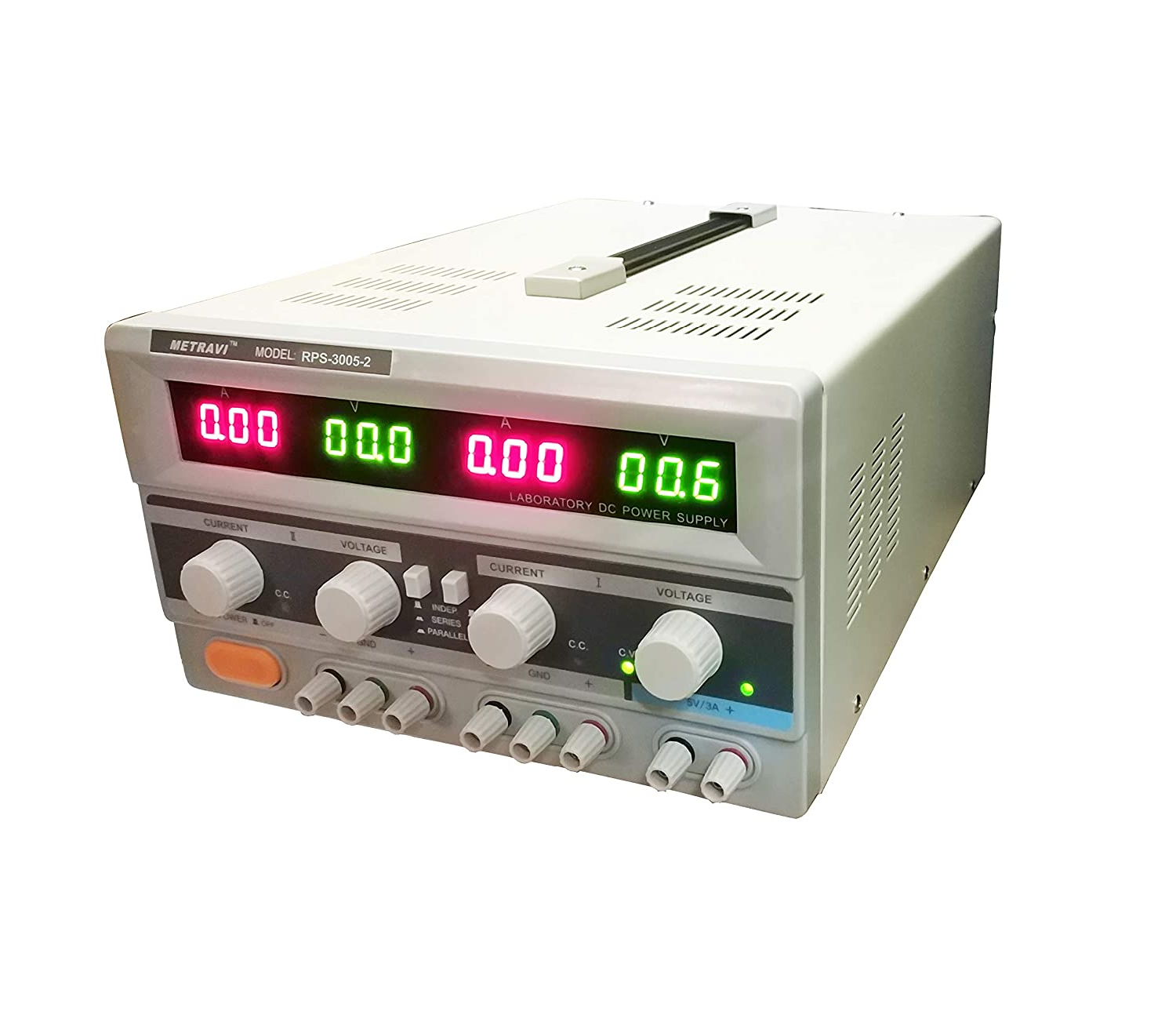 Metravi RPS-3005-2 DC Regulated Power Supply - Dual Output with Backlit LCD Display of Variable 0-30V / 0-5A DC