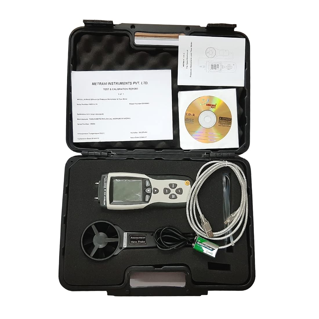 Metravi AVM-09 Thermo Anemometer with CFM CMM and built-in Manometer