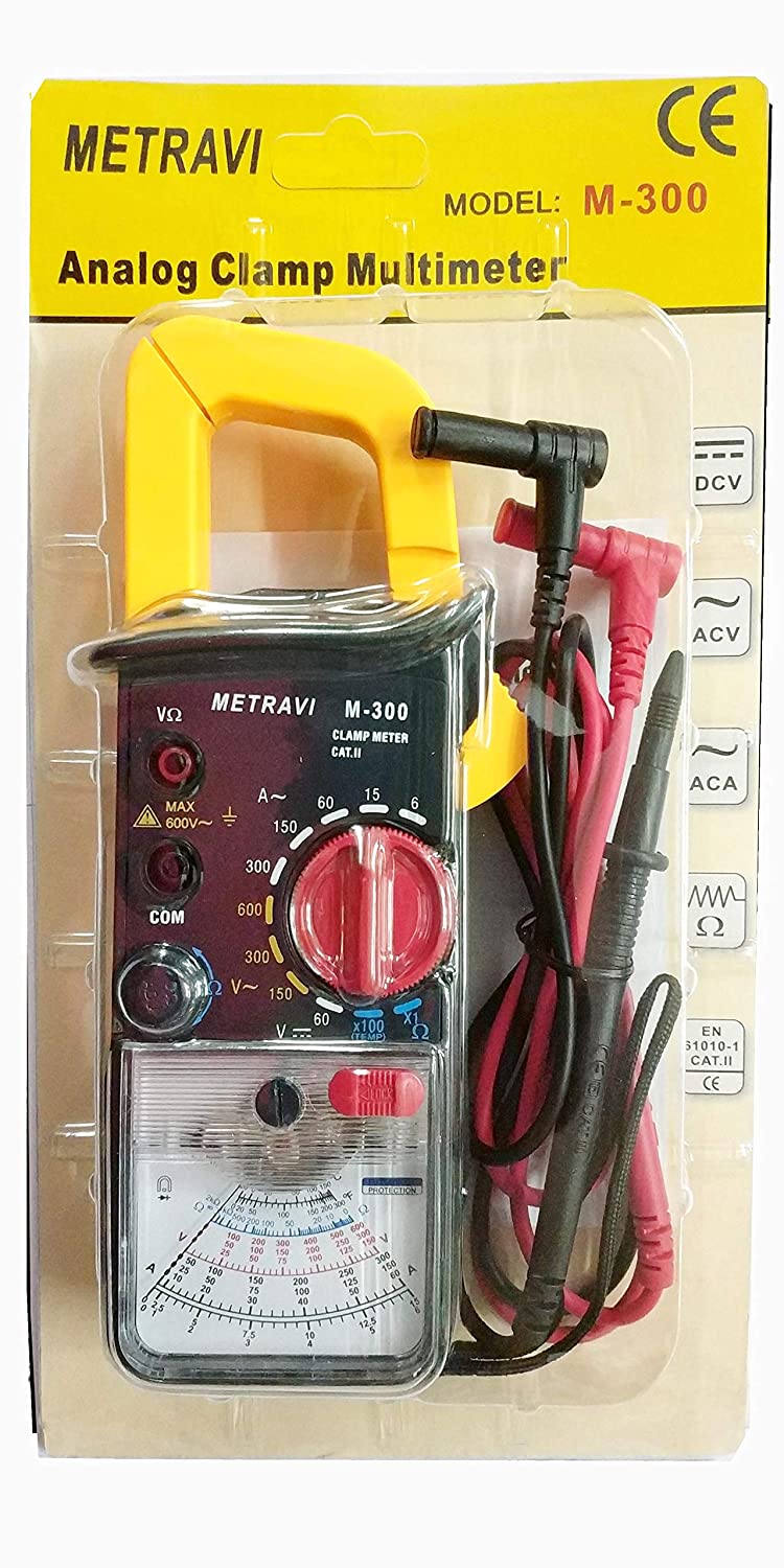 Metravi M-300 Analogue Clamp Meter upto 300A AC, 34mm Jaw & Temperature Probe