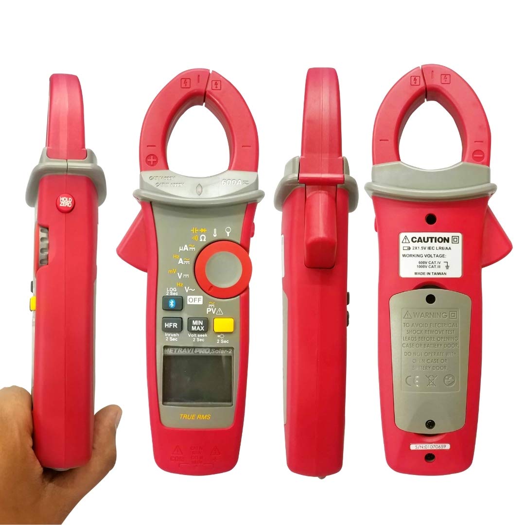 Metravi Solar-2 Digital AC T-RMS/DC Clamp Meter with Bluetooth, 2000VDC & 1500VAC for PhotoVoltaic