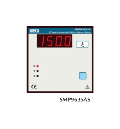 3 Phase Digital Ammeters with Built-In Selector Switch SMP9635AS (96X96mm)Ammeters Range: 1 OR 5 (Any One Only) AC With Auxiliary Power 230V AC